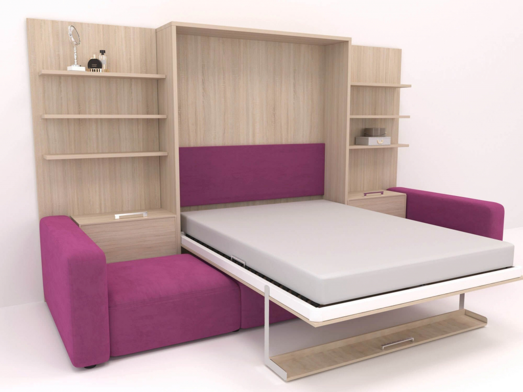 Иногда кровать-трансформер может быть совещена с другими предметами мебели.